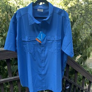 NEW! Columbia Men's XXL Omni-Shade Short Sleeve Shirt BLUE Outdoor Fishing 2XL